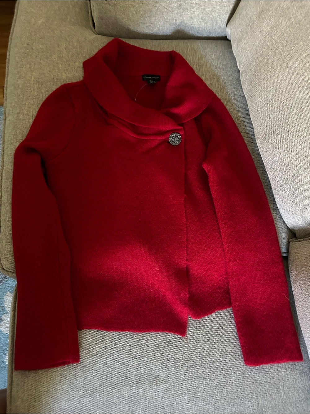 Adrienne Vittadini Crimson Red Cowl Button Sweater